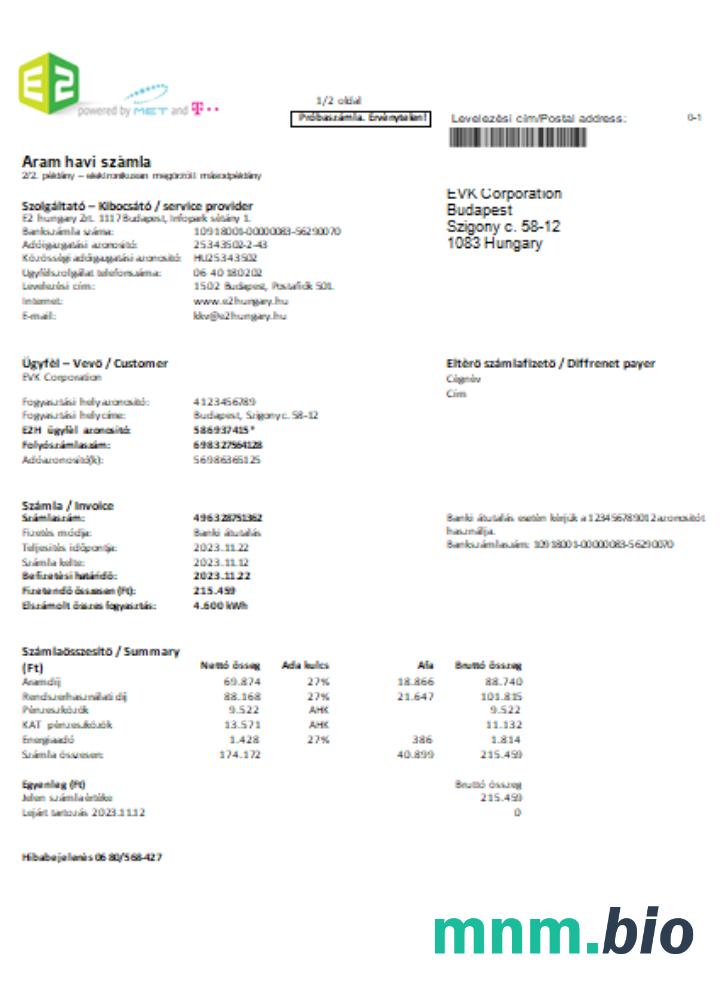 E2 rachunek za usługi komunalne
